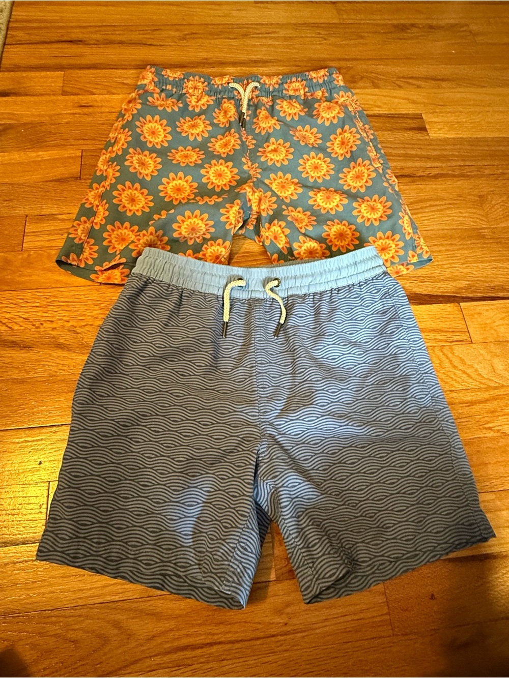 Fair Harbor Boys' Blue Wave and Orange Floral Swim Trunks - 2-Pack